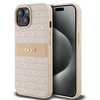 DKNY DKHCP15MPRTHSLP Apple iPhone 15 Plus 14 Plus 6.7 inch rožinės spalvos kietas dėklas Leather Mono Stripe & Metal Log