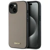 DKNY DKHMP15SPGHLME Apple iPhone 15 6.1″ beige kietas dėklas Grained Metal Logo MagSafe