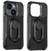 Dual Hinge iPhone 14 Plus šarvuotas dėklas su stovo žiedo laikikliu juodas
