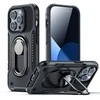 Dual Hinge iPhone 14 Pro šarvuotas dėklas su stovo žiedo laikikliu juodas