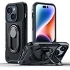 Dvigubas lankstas iPhone 14 šarvuotas dėklas su stovo žiedo laikikliu juodas