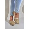 Elegantiškos odinės espadrilės su pynimu smėlio-aukso spalvos