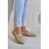 Elegantiškos odinės espadrilės su pynimu smėlio-aukso spalvos