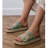 Espadrilės žalios blizgios šlepetės su sagtelėmis