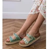 Espadrilės žalios blizgios šlepetės su sagtelėmis