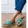 Espadrilės žalios šlepetės su platforma ir cirkoniais