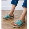 Espadrilės žalios šlepetės su platforma ir cirkoniais