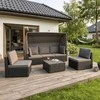 Grandininis pjūklas CALIENTE sodo baldų komplektas: modulinė sofa, 2 foteliai, terasos stalas, juoda/ruda, modernus technoratanas