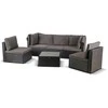 Grandininis pjūklas CALIENTE sodo baldų komplektas: modulinė sofa, 2 foteliai, terasos stalas, juoda/ruda, modernus technoratanas
