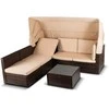 Grandininis pjūklas CALIENTE sodo baldų komplektas: modulinė sofa, 2 foteliai, terasos stalas, ruda/smėlio spalvos, modernus technoratanas