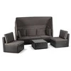 Grandininis pjūklas CALIENTE sodo baldų komplektas: modulinė sofa, 2 foteliai, terasos stalas, juoda/ruda, modernus technoratanas