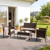Grandininis pjūklas MISSISIPI rudos/smėlinės spalvos sodo baldų komplektas: sofa, kėdės, terasos stalas, technoratanas, modernus