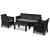 Grandininis pjūklas SAVIO sodo baldų komplektas, juoda sofa, 2 foteliai, terasos stalas, modernus technoratanas