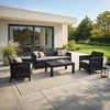 Grandininis pjūklas SAVIO sodo baldų komplektas, juoda sofa, 2 foteliai, terasos stalas, modernus technoratanas