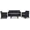 Grandininis pjūklas SAVIO sodo baldų komplektas, juoda sofa, 2 foteliai, terasos stalas, modernus technoratanas