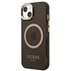 Guess GUHMP13MHTCMK Apple iPhone 13 / 14 / 15 6.1″ juodos spalvos kietas dėklas Gold Outline Translucent MagSafe