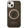 Guess GUHMP13MHTCMK Apple iPhone 13 / 14 / 15 6.1″ juodos spalvos kietas dėklas Gold Outline Translucent MagSafe