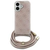 Guess GUHCP16SHC4SEP Apple iPhone 16 6.1″ rožinės spalvos kietas dėklas Crossbody Cord 4G Print