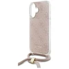 Guess GUHCP16SHC4SEP Apple iPhone 16 6.1″ rožinės spalvos kietas dėklas Crossbody Cord 4G Print