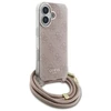 Guess GUHCP16SHC4SEP Apple iPhone 16 6.1″ rožinės spalvos kietas dėklas Crossbody Cord 4G Print