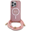 Guess GUHMP16XHCTSGNSP Apple iPhone 16 Pro Max 6.9″ rožinės spalvos kietas dėklas Crossbody Cord Script MagSafe