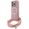 Guess GUHMP16LHCTSGNSP Apple iPhone 16 Pro 6.3″ rožinės spalvos kietas dėklas Crossbody Cord Script MagSafe