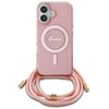 Guess GUHMP16SHCTSGNSP Apple iPhone 16 6.1″ rožinės spalvos kietas dėklas Crossbody Cord Script MagSafe