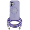 Guess GUHMP16SHCTSGNSU Apple iPhone 16 6.1″ violetinės spalvos kietas dėklas Crossbody Cord Script MagSafe