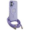 Guess GUHMP16SHCTSGNSU Apple iPhone 16 6.1″ violetinės spalvos kietas dėklas Crossbody Cord Script MagSafe