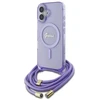 Guess GUHMP16SHCTSGNSU Apple iPhone 16 6.1″ violetinės spalvos kietas dėklas Crossbody Cord Script MagSafe