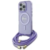 Guess GUHMP16XHCTSGNSU Apple iPhone 16 Pro Max 6.9″ violetinės spalvos kietas dėklas Crossbody Cord Script MagSaf