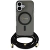Guess GUHMP16SHCTSGNSK Apple iPhone 16 6.1″ juodos spalvos kietas dėklas Crossbody Cord Script MagSafe