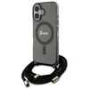 Guess GUHMP16SHCTSGNSK Apple iPhone 16 6.1″ juodos spalvos kietas dėklas Crossbody Cord Script MagSafe