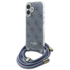 Guess GUHCP16SHC4SEB Apple iPhone 16 6.1″ mėlynas kietas dėklas Crossbody Cord 4G Print