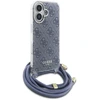 Guess GUHCP16SHC4SEB Apple iPhone 16 6.1″ mėlynas kietas dėklas Crossbody Cord 4G Print