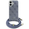 Guess GUHCP16SHC4SEB Apple iPhone 16 6.1″ mėlynas kietas dėklas Crossbody Cord 4G Print