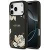 Guess Grained Flowers Classic Logo MagSafe dėklas skirtas Apple iPhone 17 Pro juodos spalvos