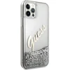Guess GUHCP12LGLVSSI Apple iPhone 12 Pro Max 6,7″ sidabrinis kietas dėklas Glitter Vintage Script