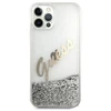 Guess GUHCP12LGLVSSI Apple iPhone 12 Pro Max 6,7″ sidabrinis kietas dėklas Glitter Vintage Script