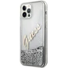 Guess GUHCP12LGLVSSI Apple iPhone 12 Pro Max 6,7″ sidabrinis kietas dėklas Glitter Vintage Script