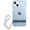 Guess GUHCP13MHTSGSB Apple iPhone 13 / 14 / 15 6.1" mėlynas kietas dėklas su permatomu dirželiu