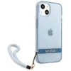 Guess GUHCP13MHTSGSB Apple iPhone 13 / 14 / 15 6.1" mėlynas kietas dėklas su permatomu dirželiu