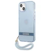 Guess GUHCP13MHTSGSB Apple iPhone 13 / 14 / 15 6.1" mėlynas kietas dėklas su permatomu dirželiu