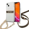 „Guess“ GUHCP13SKC4GBGO Apple iPhone 13 mini 5,4" skaidrus kietas dėklas 4G rudos spalvos dirželis auksinis grandinėlė