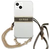 „Guess“ GUHCP13SKC4GBGO Apple iPhone 13 mini 5,4" skaidrus kietas dėklas 4G rudos spalvos dirželis auksinis grandinėlė