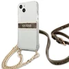 „Guess“ GUHCP13SKC4GBGO Apple iPhone 13 mini 5,4" skaidrus kietas dėklas 4G rudos spalvos dirželis auksinis grandinėlė