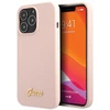 Guess GUHCP13XLSLMGLP Apple iPhone 13 Pro Max 6.7″ light rožinės spalvos kietas dėklas Silicone Script Gold Log