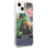Guess GUHCP14SLFLSB Apple iPhone 14 / 15 / 13 6.1″ mėlynas kietas dėklas Flower Liquid Glitter