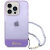 Guess GUHCP14XHGCOHU Apple iPhone 14 Pro Max 6,7" violetinis kietas dėklas su permatomu perlų dirželiu