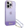 Guess GUHCP14XHGCOHU Apple iPhone 14 Pro Max 6,7" violetinis kietas dėklas su permatomu perlų dirželiu